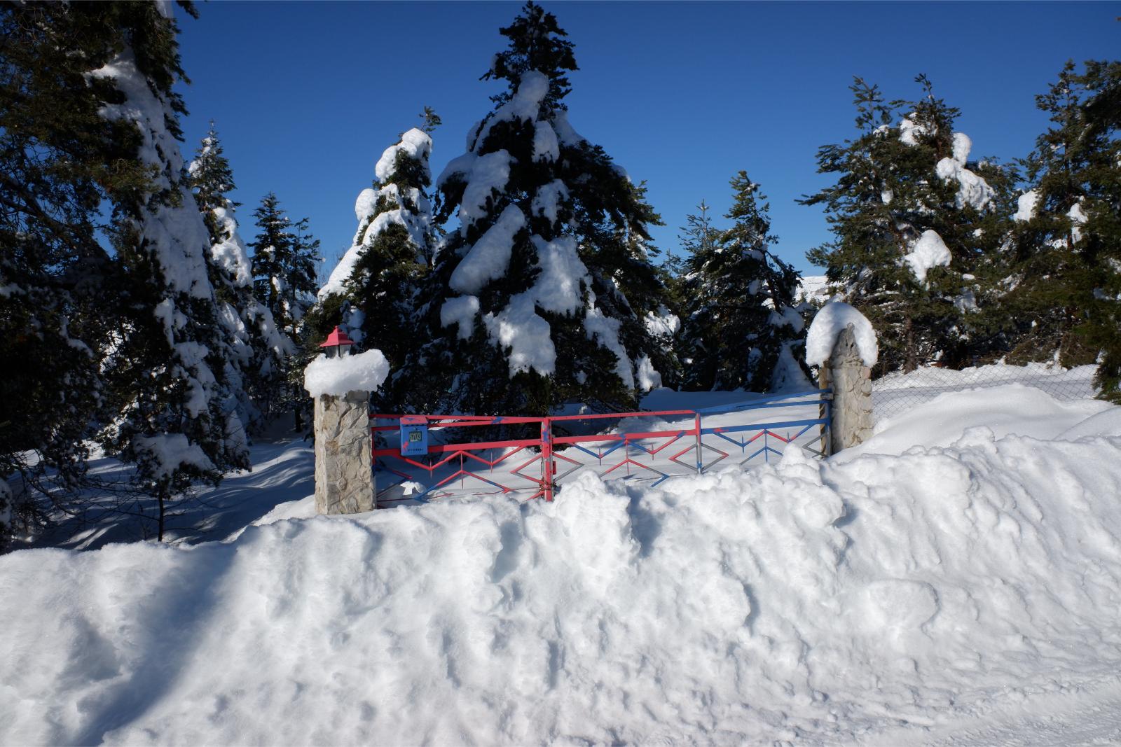 Friday January 8th 2021, Plateau de Caussols, South of France, Gateway to a house totally covered in snow