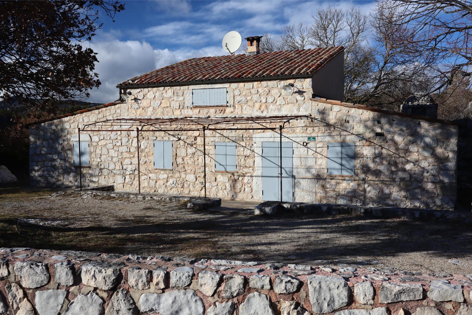 Thursday January 18th 2024, Plateau de Caussols, South of France, Pretty stone house reflecting the winter sun